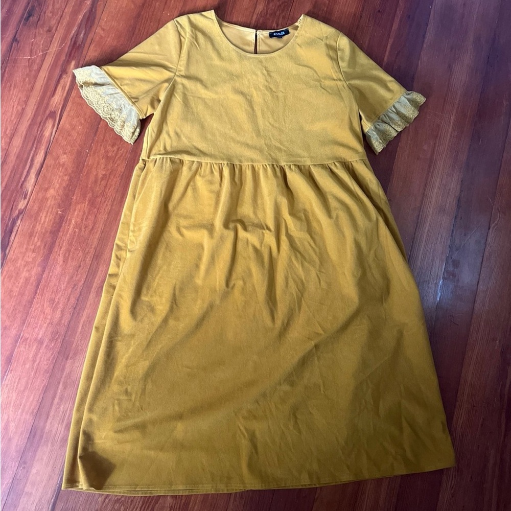Roolee Mustard Yellow Dress with Lace Sleeves